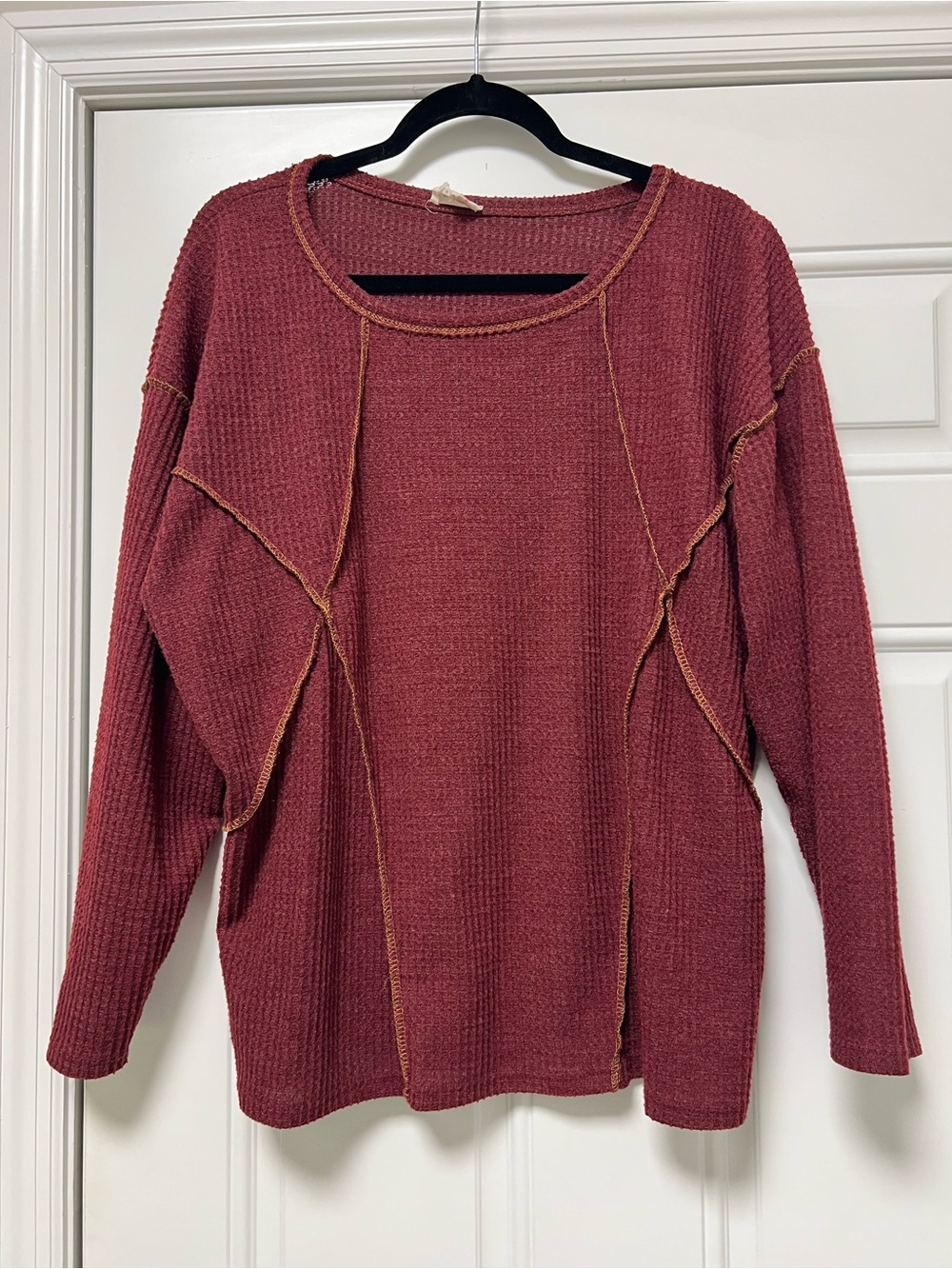 BiBi Rose-Mauve Waffle Knit Pullover with Contrast Trim